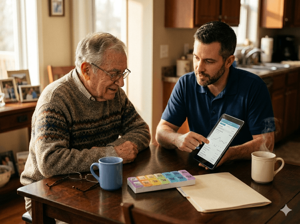 MitSorge Mitarbeiter und Senior am Tisch